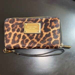 Michael Kors Calf Hair Leopard Animal Print Wallet Wristlet
